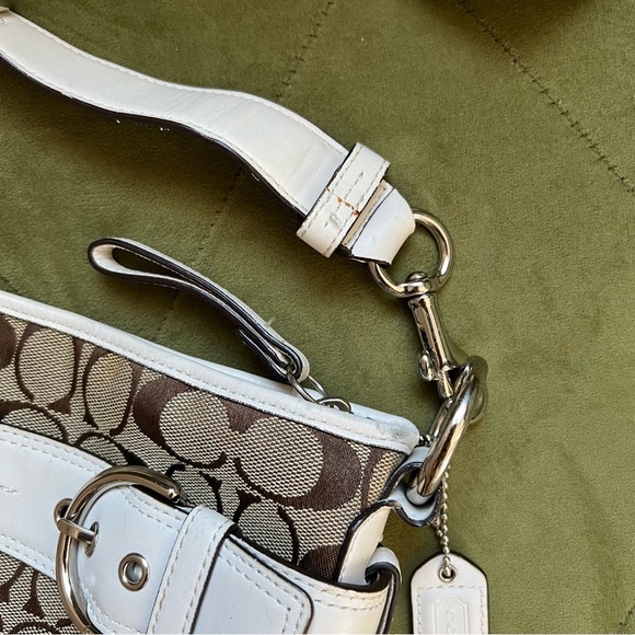 Coach Signature White Leather Jacquard Canvas Hobo Shoulder Bag Handbag Purse - Picture 5 of 12